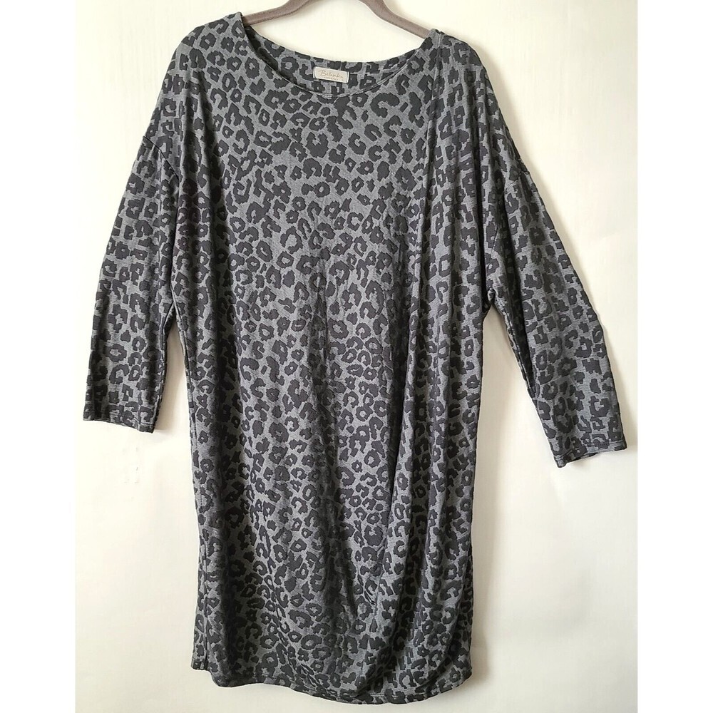 # Gray Leopard Print Draped Style Knit Dress (Sz L)